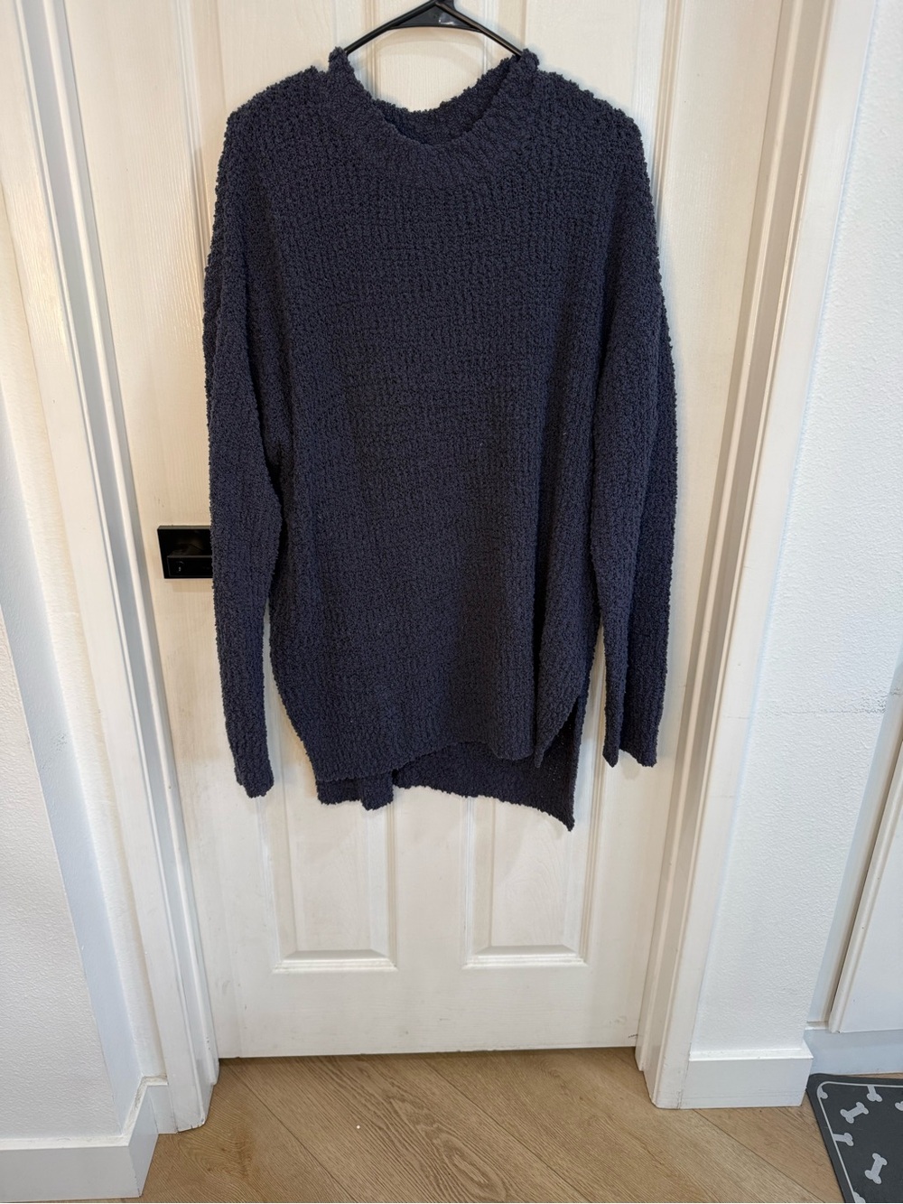 Navy Popcorn Knit Tunic Sweater XL Cozy Soft Textured Knit